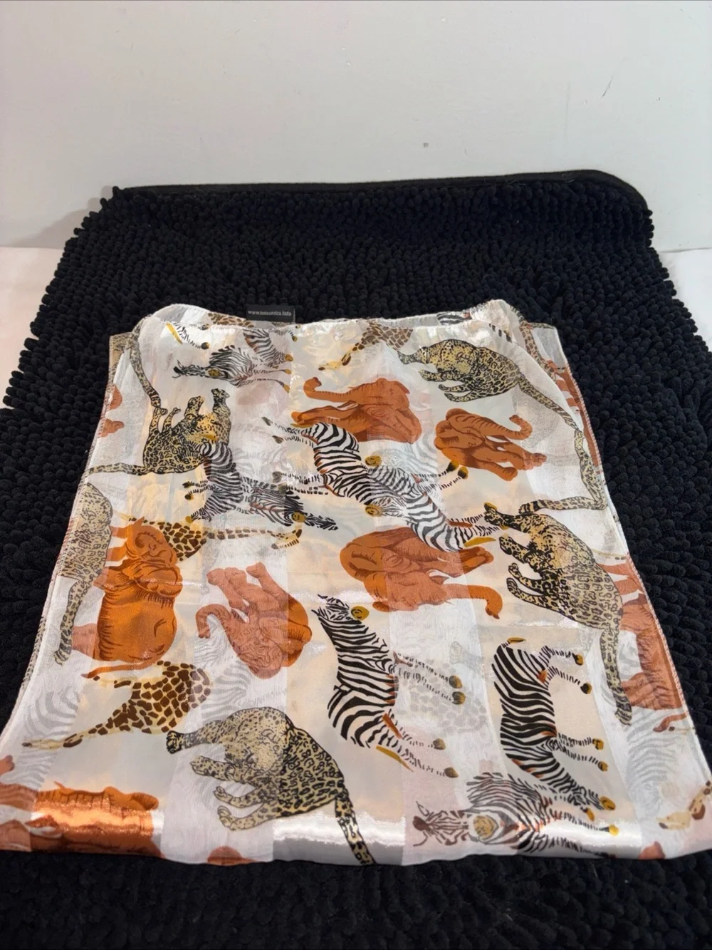 Into Africa Zebra Print Satin Scarf - White, Black, Gold, Brown. 1081